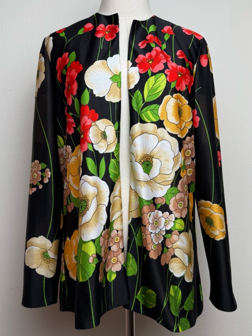 Vintage 70s Anne Fogarty Collectors Items Floral Open Long Sleeve Cardigan Scarf - Picture 2 of 13